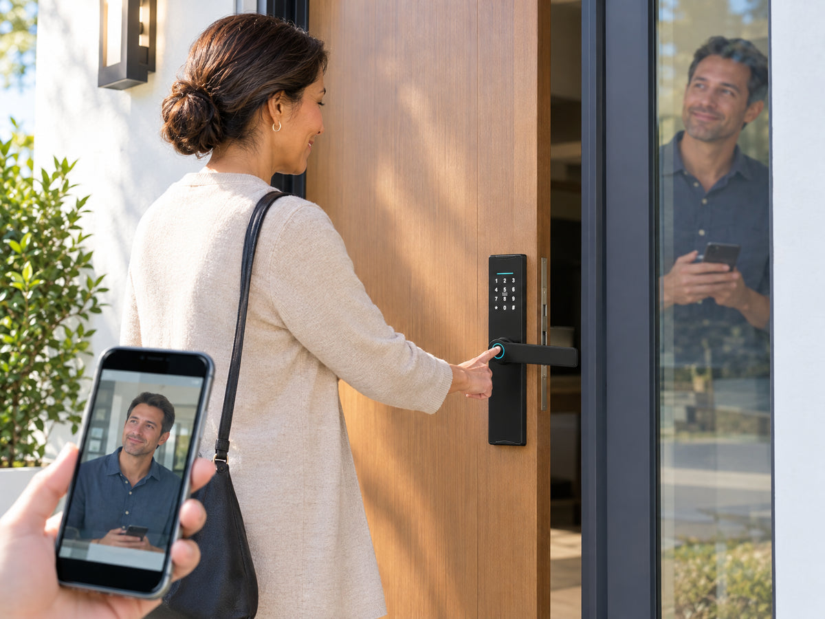 Laiye Biometric Fingerprint Smart Door, housekeeper pressing finger to reader