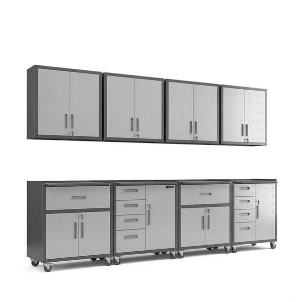 Garage Cabinet System | Heavy Duty Steel All-In-One Modular Garage Cabinet Set for Ultimate Workshop Organization | Easy Assembly Garage Storage Cabinets & Tool Bench